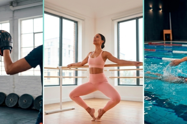 Mujeres practicando Kickboxing, Barre y Natación como parte de una rutina de entrenamiento integral 2026